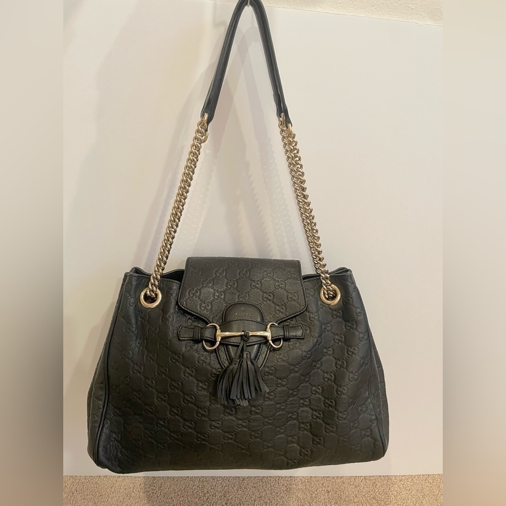 Gucci Black Leather Emily Medium Guccissima Shoulder Bag - Picture 1 of 15